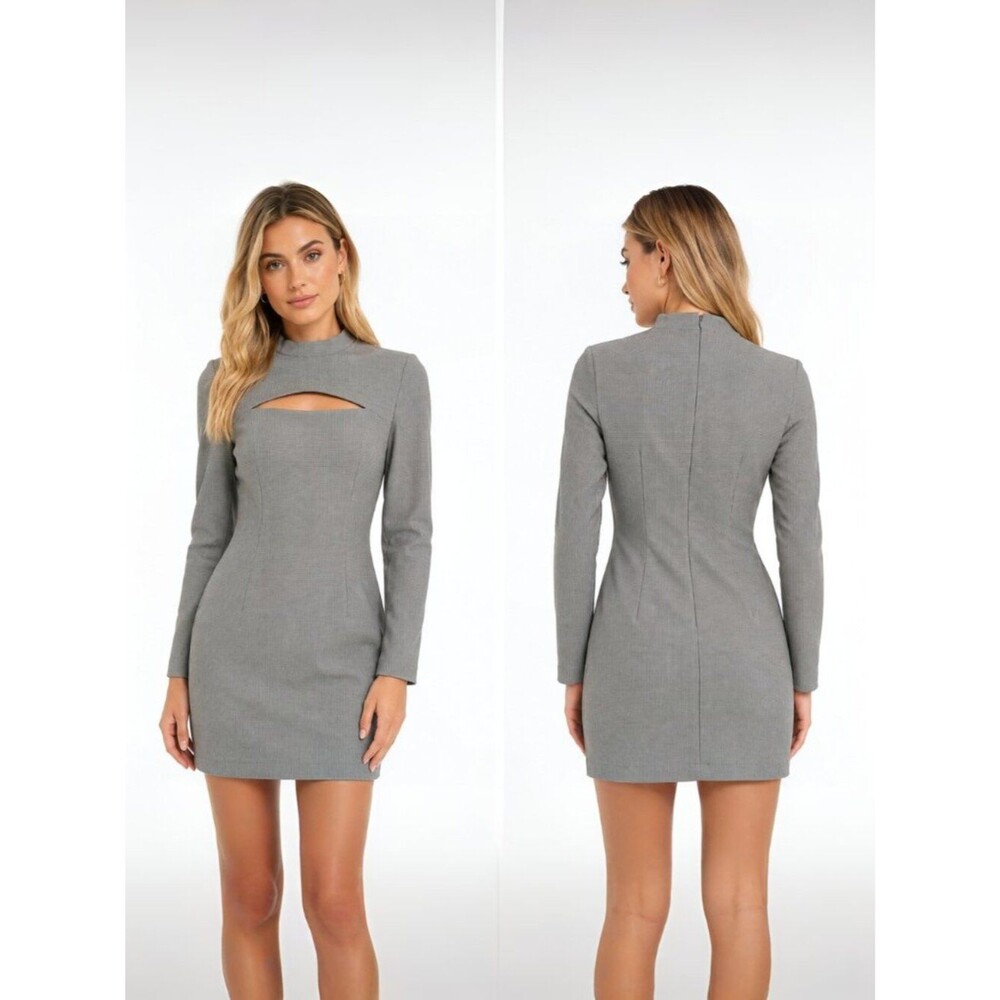 Zara Join Life Houndstooth Cut Out Mini Dress Women Gray Long Sleeve Size M NWT